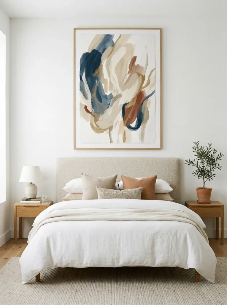 8. One Oversized Art Piece Above the Bed