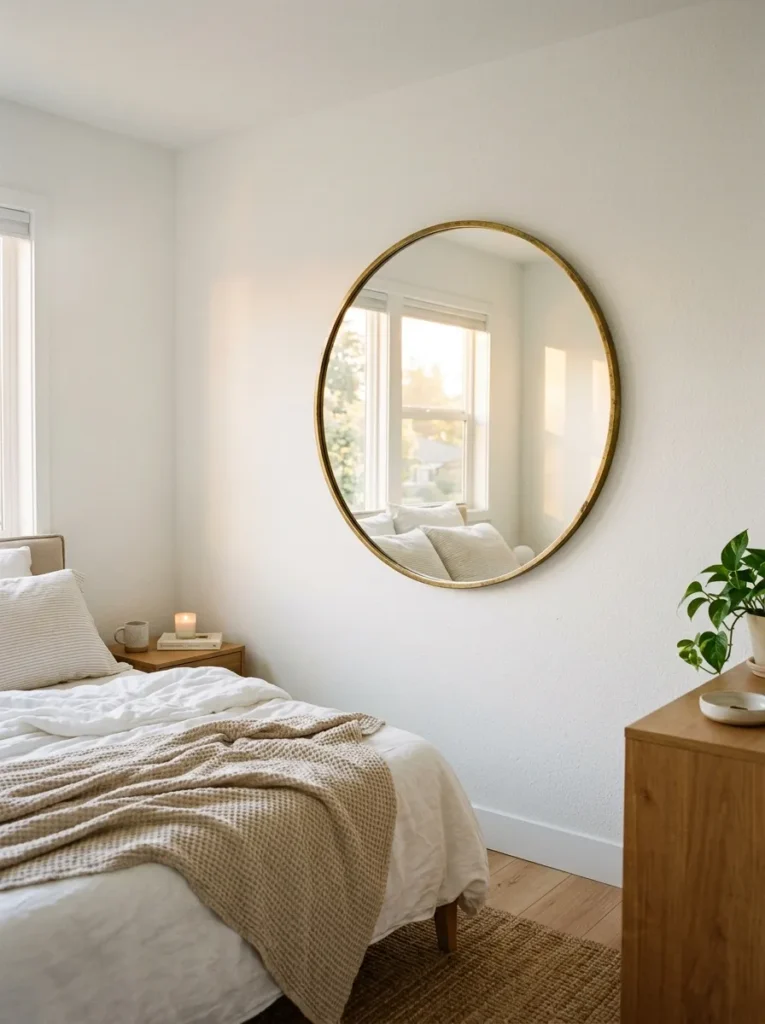 2. A Large Round Mirror on the Wall Opposite the Window