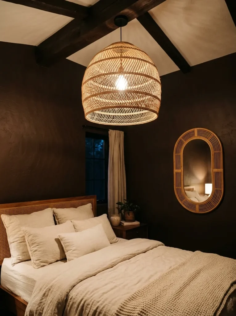 12. Deep Espresso With Cream and Woven Rattan