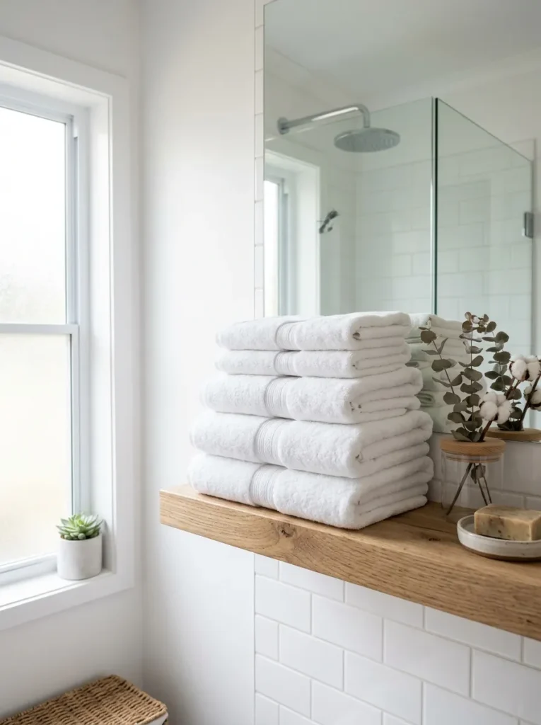 15. Hotel-Fold Towels on a Shelf