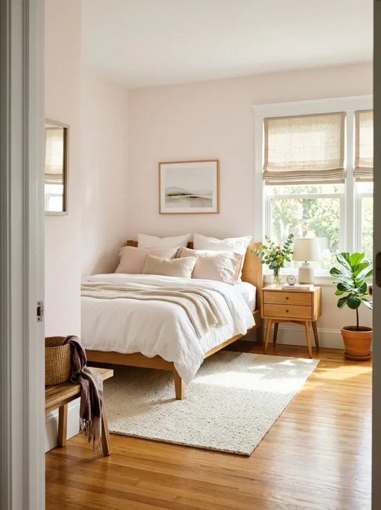 1. Warm White Walls With Oatmeal Linen Bedding