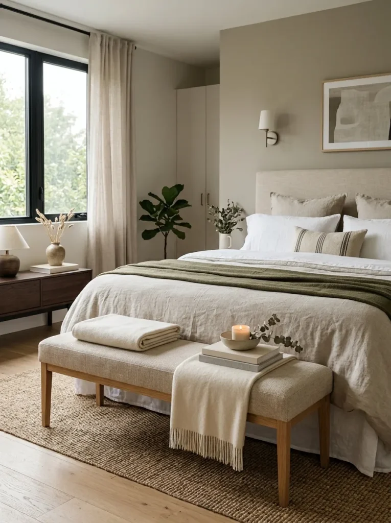 3. A Slim Bench at the Foot of the Bed