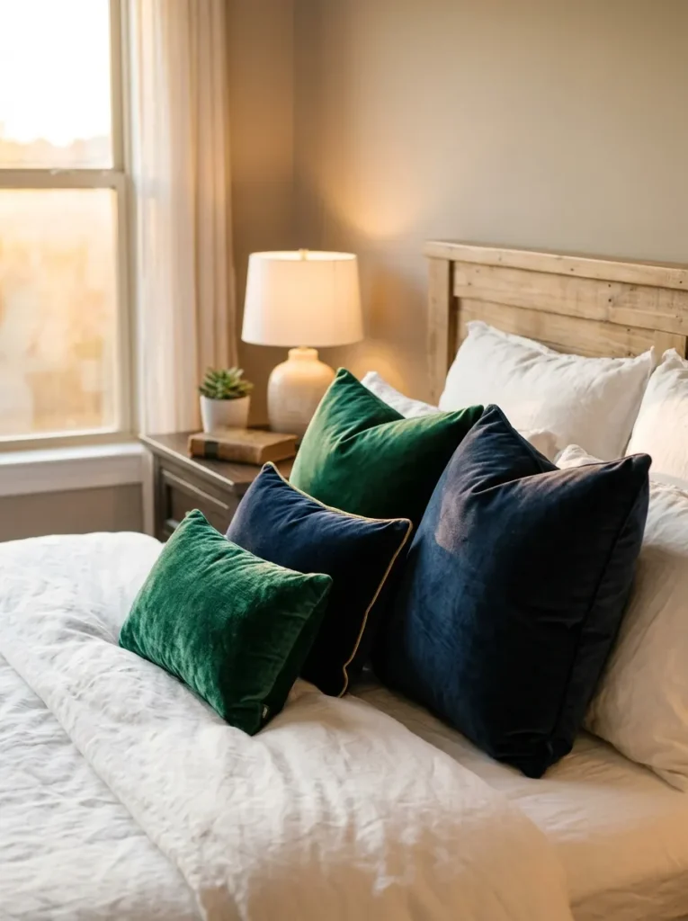 2. Velvet Throw Pillows in Jewel Tones