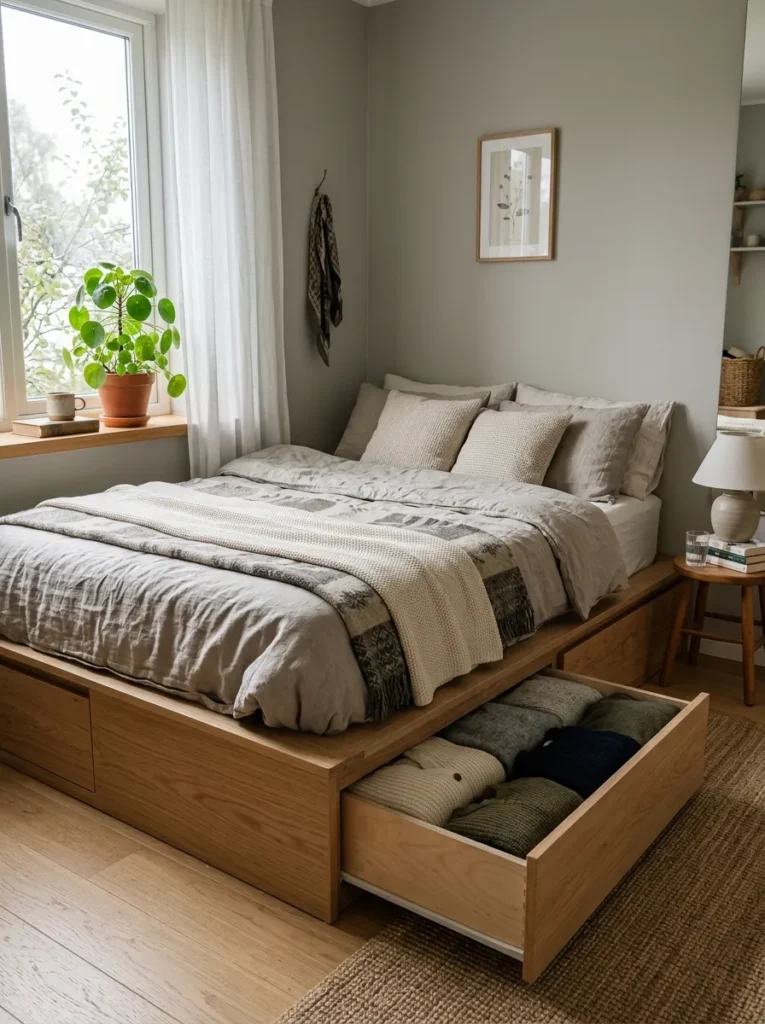 3. Bed Frame with Built-In Drawers